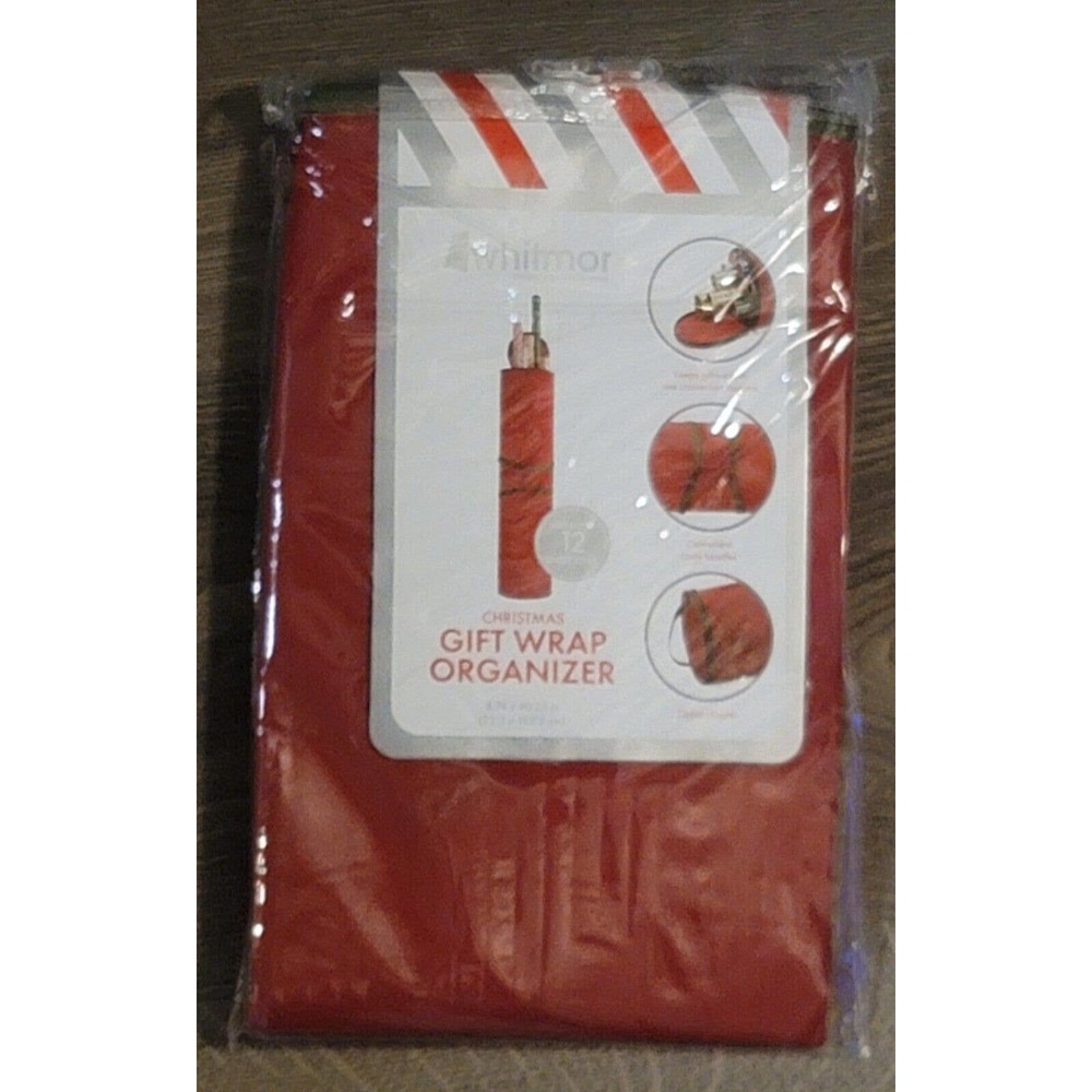 NEW Whitmor Christmas Gift Wrap Storage Organizer Handles 12 Wrapping Rolls